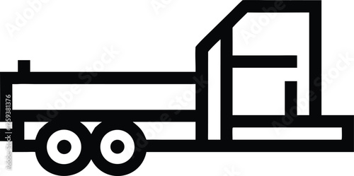 A minimalist black outline icon illustrating an empty flatbed truck ready for loading goods