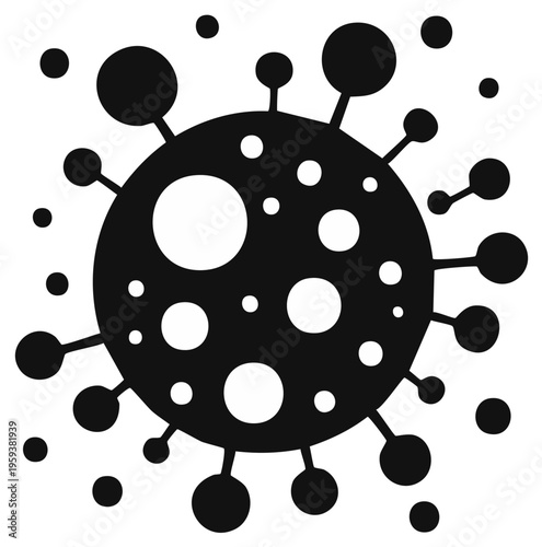 Black and white virus illustration, concept for pandemic disease and illness.