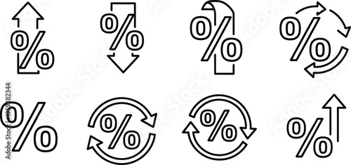 Percentage symbols with various directional arrows