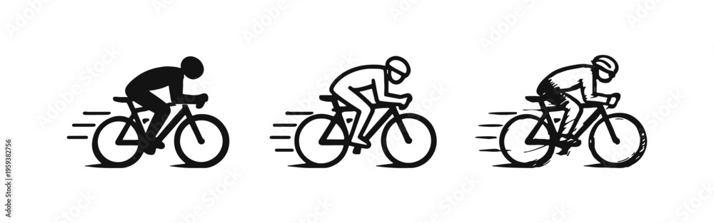 Obraz premium Bicycle rider icon set with speed, cycling sport and activity vector isolated illustration.