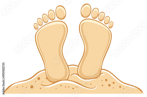 Cartoon Feet in Sand Illustration: Two Barefoot Toes on Sandy Beach Holiday Leisure, Summer Vacation Recreation