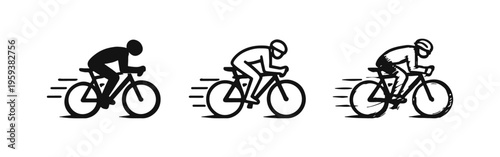 Bicycle rider icon set with speed, cycling sport and activity vector isolated illustration.