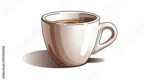 White coffee cup with espresso on white background, isolated illustration