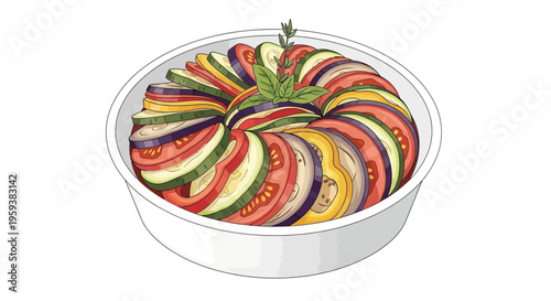 Colorful Ratatouille Gratin Dish with Fresh Herbs