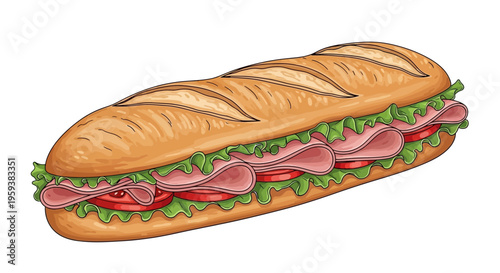Delicious Ham and Lettuce Submarine Sandwich