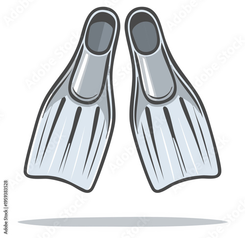 Pair of Gray Diving Fins for Swimming and Snorkeling Underwater Sport Gear
