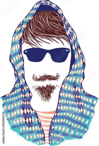 Man with hood and sunglasses hipster style illustration