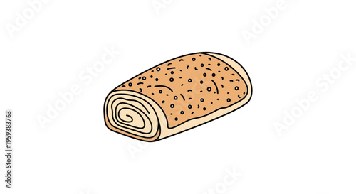 Hand-drawn illustration of a Swiss roll cake with chocolate sprinkles on a white background