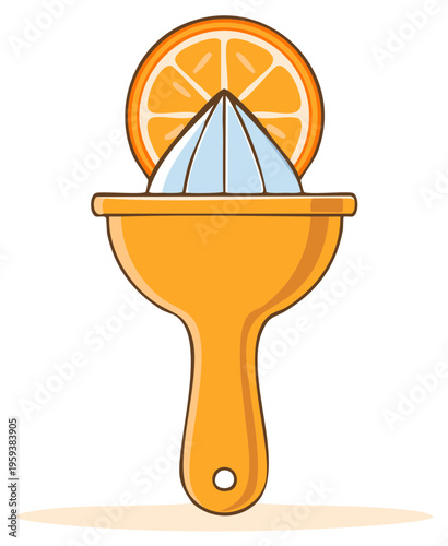 Bright orange citrus juicer with fresh orange slice preparing for squeezing juice