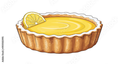Lemon Tart with Slice of Lemon - Illustration