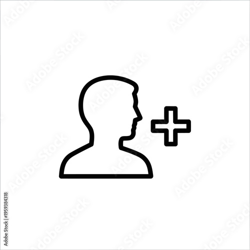 Professional Profile Icon with Plus Sign for User Account and Identity Enhancement