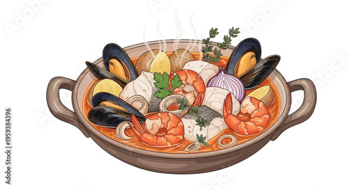 Seafood Stew Bowl with Mussels, Shrimp, and Fish