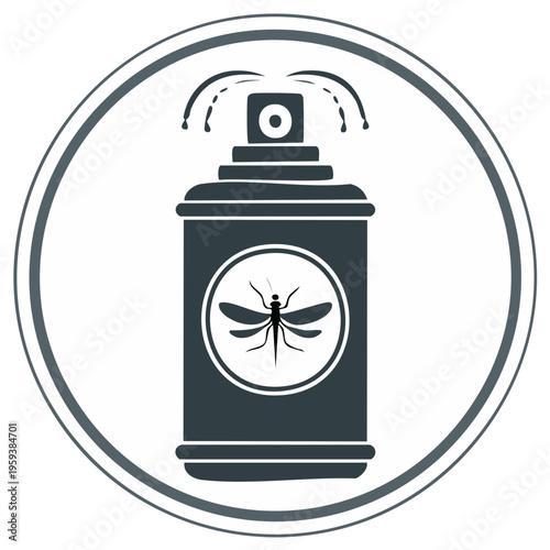 Mosquito repellent spray can symbol with insect icon and misting effect