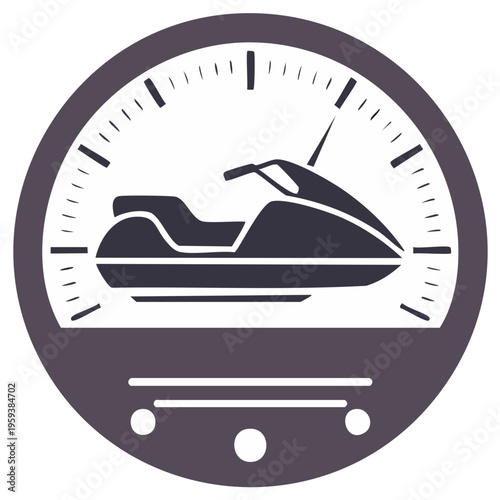 Personal watercraft jet ski silhouette within circular speedometer gauge icon illustration
