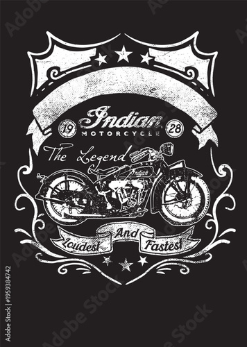Motorcycle club graphic - vintage indian motorcycle art with black and white