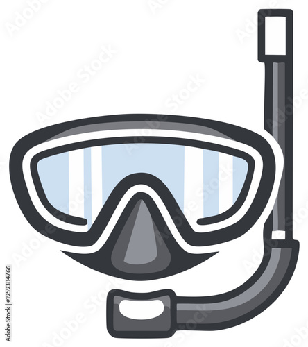 Underwater snorkeling mask and breathing tube icon for water sports and ocean exploration