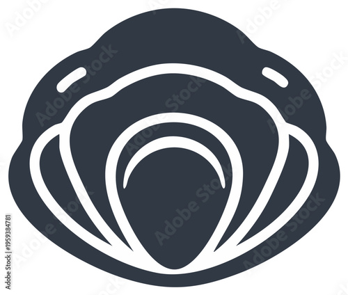 Dark Blue Seashell Line Art Illustration with Elegant Curved Shapes, Aquatic Life Concept