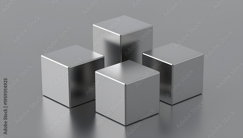 Obraz premium Silver metallic cubes arranged in geometric pattern on gray surface