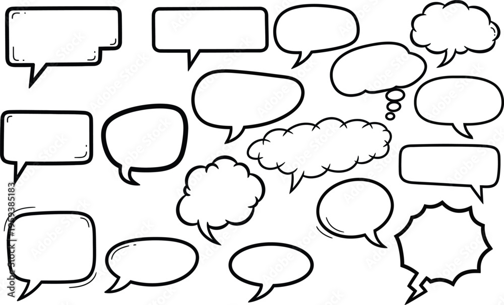 Fototapeta premium Collection of hand drawn speech bubbles and thought balloons in black and white