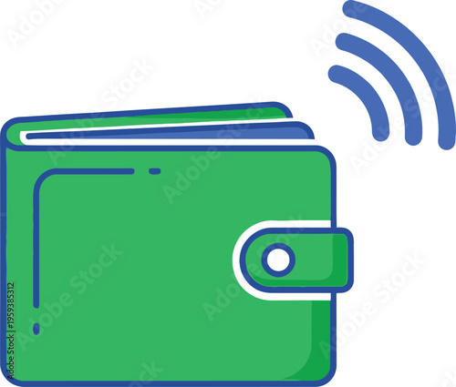 Green wallet with contactless payment symbol indicating mobile and digital transactions