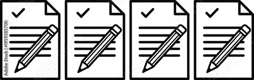 Four checklist sheets with pencils and checkmarks