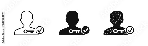 User access and authentication icon set. Secure login, verified account, and key access symbols.