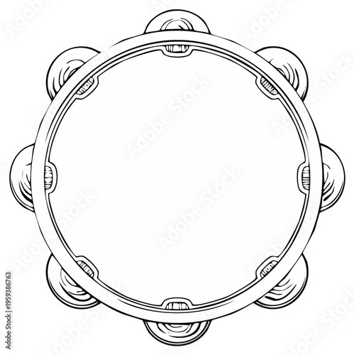 Circular musical percussion instrument outline with jingles and frame
