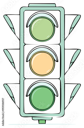 Hand Drawn Traffic Light Illustration with Green and Yellow Signals