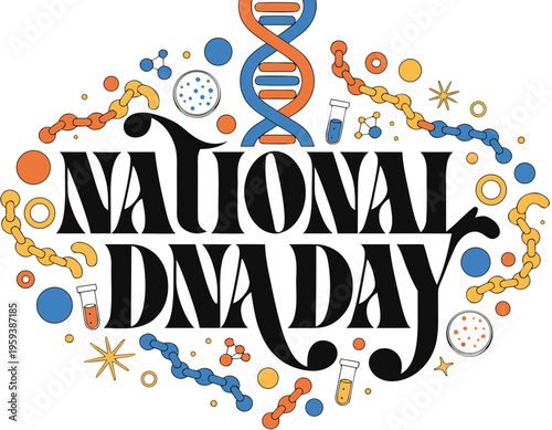 Molecular Biology Vector Illustration, Celebrate National DNA Day Concept