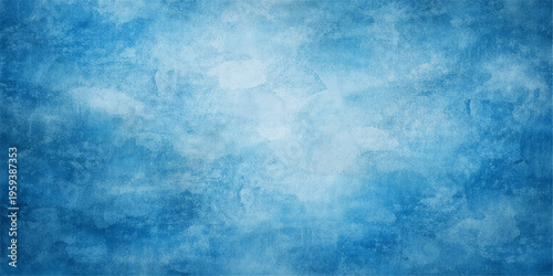 An abstract blue grunge background with a vintage paper texture and aged paint design creates a rough, dirty wall surface for an old retro wallpaper backdrop