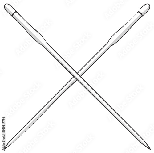 Crossed knitting needles simple line art illustration for craft and hobby projects
