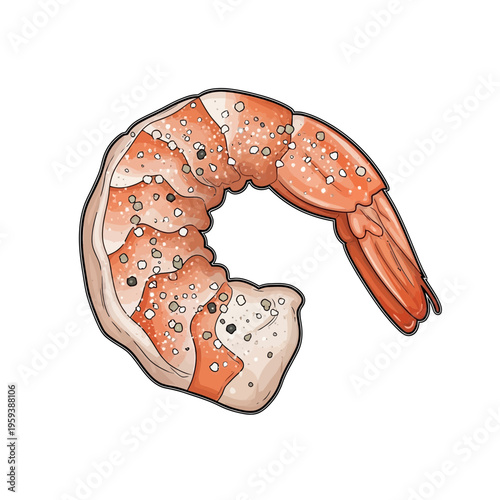 Cooked shrimp tail with seasoning, isolated on white background