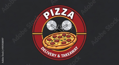 Pizza Delivery Takeaway Restaurant Logo Sign.