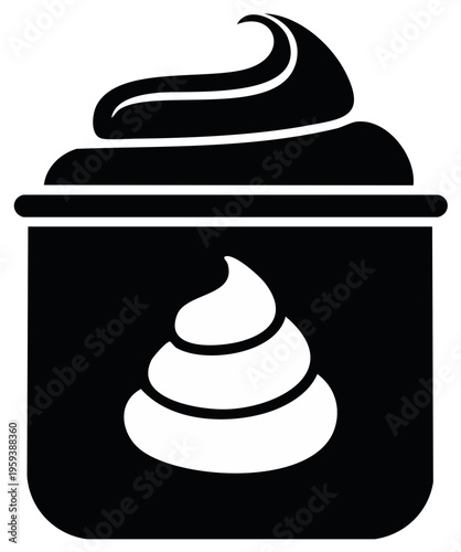 Minimalist graphic icon of a container with a generous cream swirl on top and a smaller swirl inside