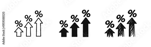 Growing percentage with upward arrows icon set for financial increase or market trends