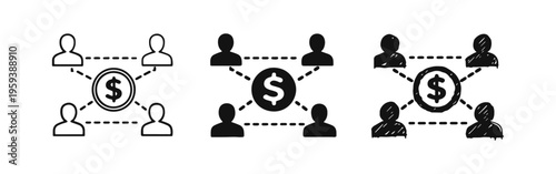 People connected to dollar sign icon set for crowdfunding or financial network