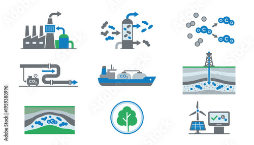 Eco friendly business and industry icons.