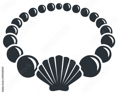 Elegant black pearl necklace with seashell pendant illustration