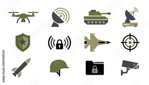 Military and security icons set.