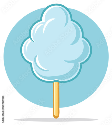 Sweet light blue cotton candy on a stick, a sugary carnival treat illustration