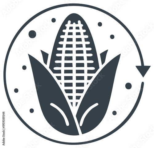 Corn production cycle and sustainable farming vector glyph icon. Agriculture crop rotation and food processing symbol.