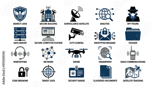 Collection of various security and technology icons.