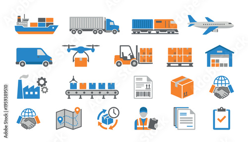 Logistics and transportation icons set.
