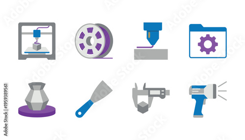 Collection of various industrial tools icons.