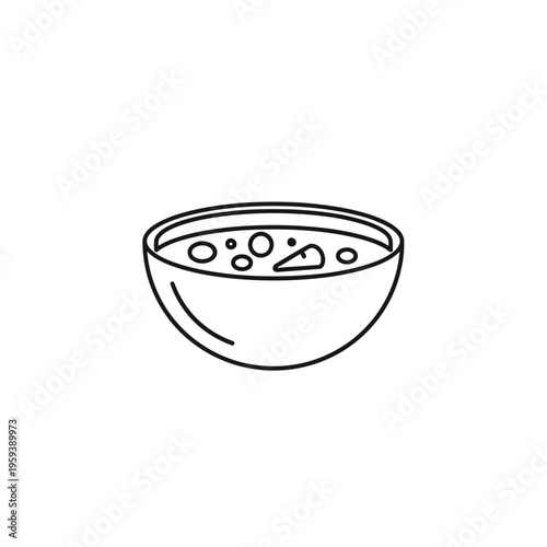 Simple Sketch of a Bowl with Soup and Vegetables for Food and Cooking Themes