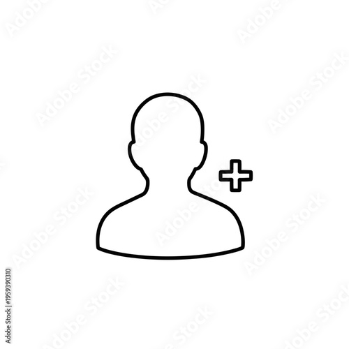 Simple User Profile Icon with Plus Sign for Creating New Account or Adding Friend