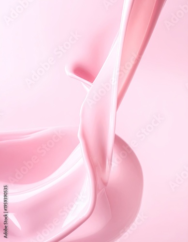 A gentle wave of pink liquid flows in smooth, elegant curves against a soft pink background.