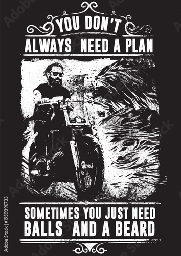 Motorcycle rider man with beard balls and a beard design