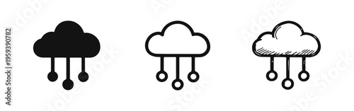 Cloud data storage icon set. Computing, network, and server technology symbol.