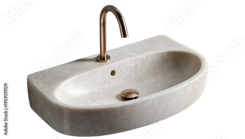 Obraz na plátne Contemporary marble-look bathroom basin with sleek brass faucet and sophisticate